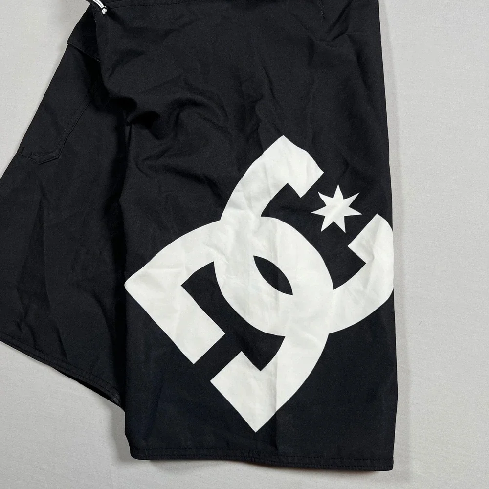 DC Shoes Mens Black Board Shorts White Logo Size 30 Surf Skate Swim Trunks Y2K